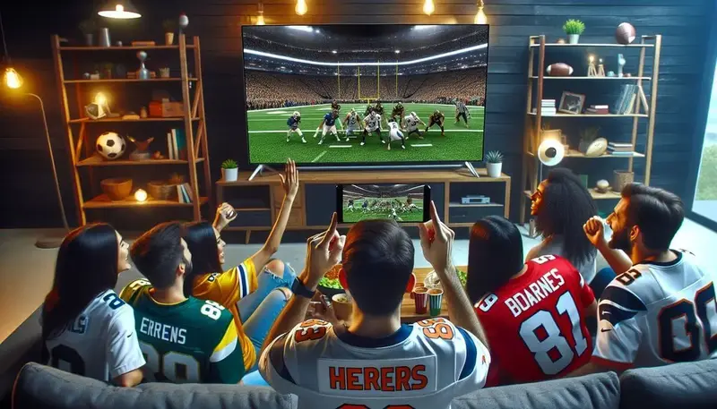 vrienden kijken live sport via een tv kastje met snel internet